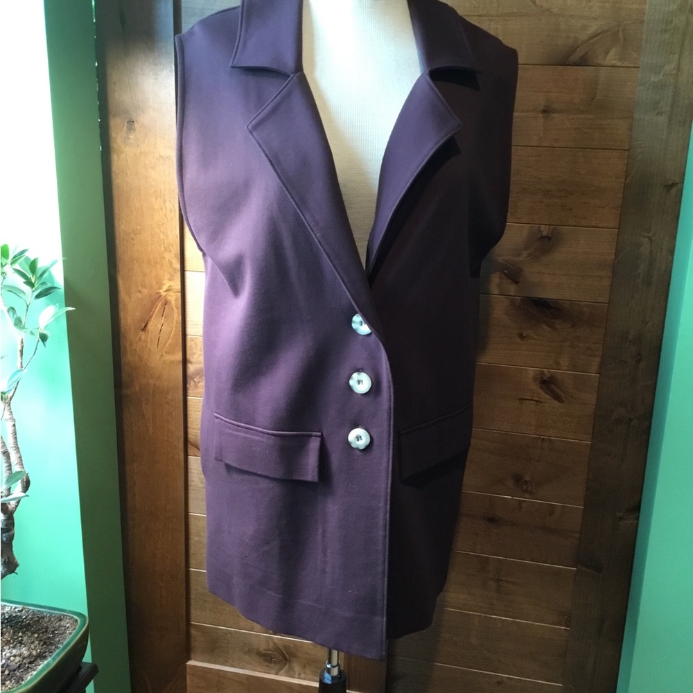 Free People Brown Longline Suit Vest Three Button Closure Notch Lapel